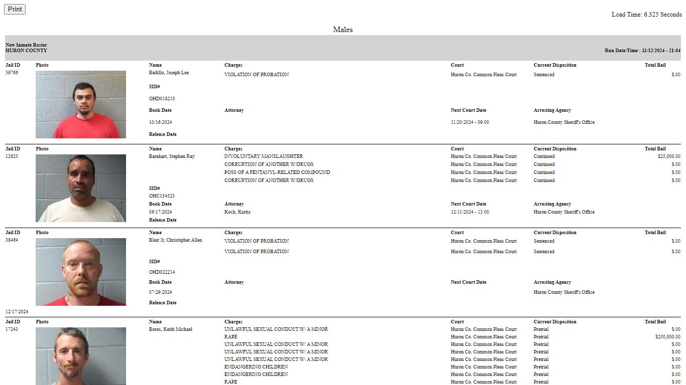 New Inmate Roster - Huron County Sheriff